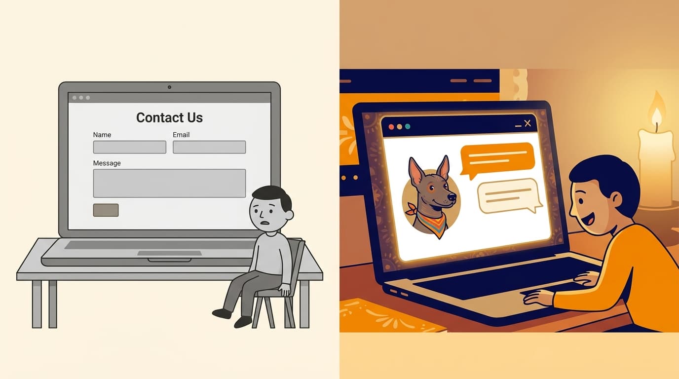 Comparación: formulario genérico frío versus conversación cálida y personalizada
